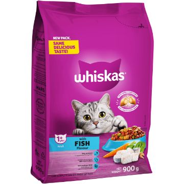 WHISKAS DRY ADULT CAT FOOD O/FISH 900G