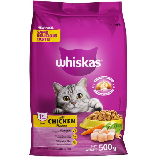 WHISKAS DRY ADULT CAT FOOD CHICKEN 500G