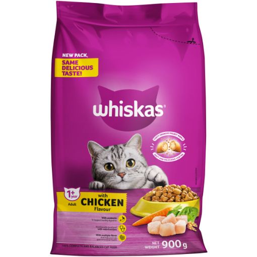 WHISKAS DRY ADULT CAT FOOD CHICKEN 900G