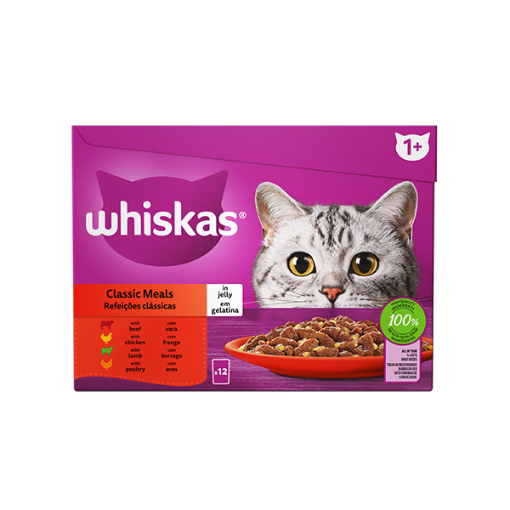 WHISKAS CAT FOOD MULTIPACK C/F MEAT IN JELL  1 x EACH